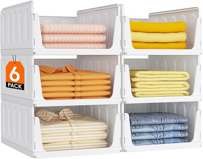 Lifewit 6 Pack Stackable Closet Organizers for Shelf, Plastic Clothes Storage Basket Bins for Wardrobe, Multifunctional Stacking Sweater Containers for Shelves, RV, Pantry, Kitchen, Dorm, 12.6" Wide