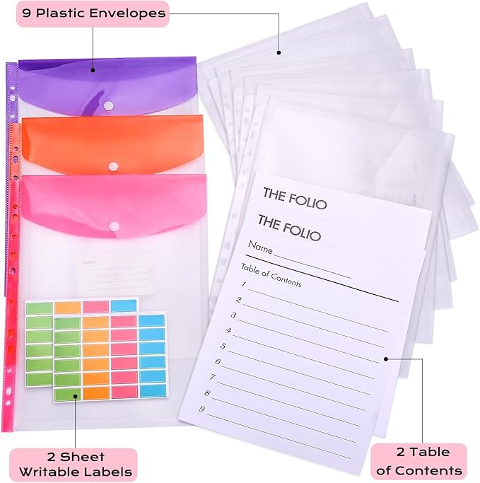 XKDOUS Aesthetic Document Organizer Linen Folio Folders with Pockets, 3-Ring Accordion Storage Binders Expanding File Folder for Important Papers, Documents and Files