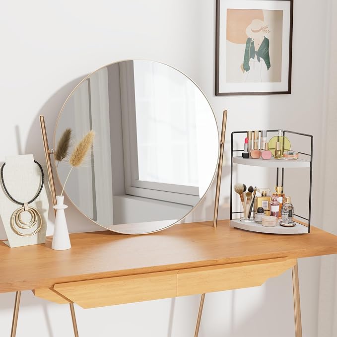 2-Tier Bathroom Corner Organizer Shelf, Wood & Metal Countertop Storage Rack, 2-Pack
