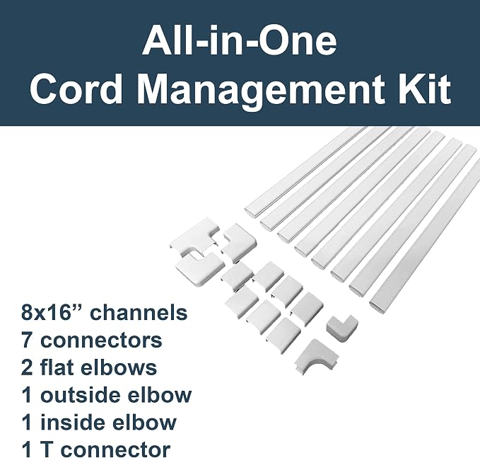 Legrand Wiremold Cordmate II 128 Inch 20 Piece Cord Cover Kit White | Cord Hider, On Wall, Self Adhesive, Hide up to 3 Cords, Cut to Size, Customizable, Cable Concealer, Sustainable Packaging