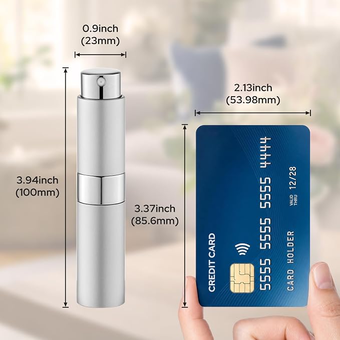 LISAPACK 8ML Atomizer Perfume Spray Bottle for Travel (3 PCS) Empty Cologne Dispenser, Portable Sprayer (Silver)