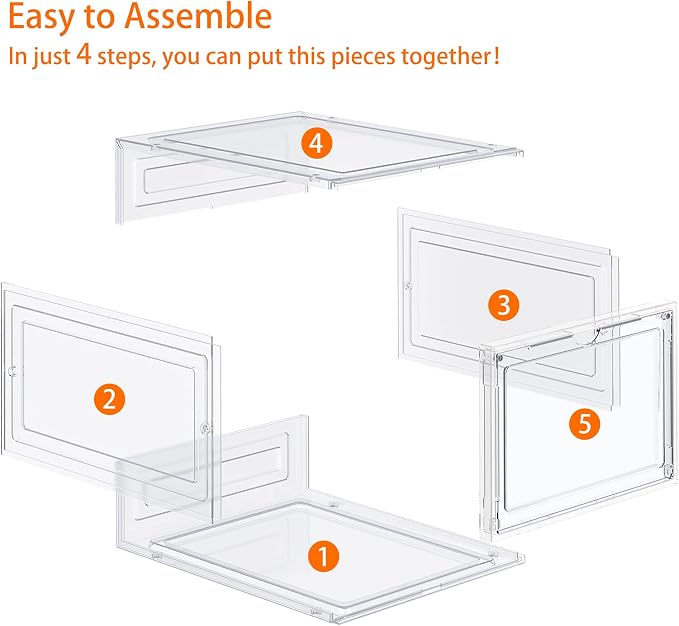 HOMIDEC Shoe Storage, 6 Pack Shoe Organizer Clear Hard Plastic Shoe Box, Shoe Boxes Clear Plastic Stackable, Shoe Boxes with Lids for Size 13, Transparent
