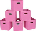Fabric Cloth Storage Bins,Fabric Cube Bins Organizer with Dual Handles Foldable Cube Storage Baskets for Home Bedroom Storage,Set of 6,(Pink)
