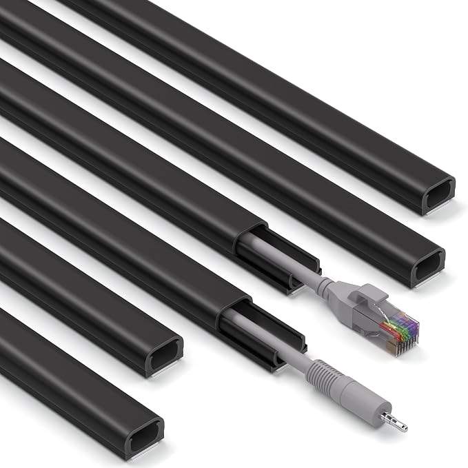 ZhiYo 85in Cord Covers for Wires on Wall, 1 Mini Cord Hider Wall, Self-Adhesive Wire Covers for Cords, Paintable TV Cable Hider Cable Management Kit, 6X L14.2in, W0.46in H0.3in, CMR05 Black