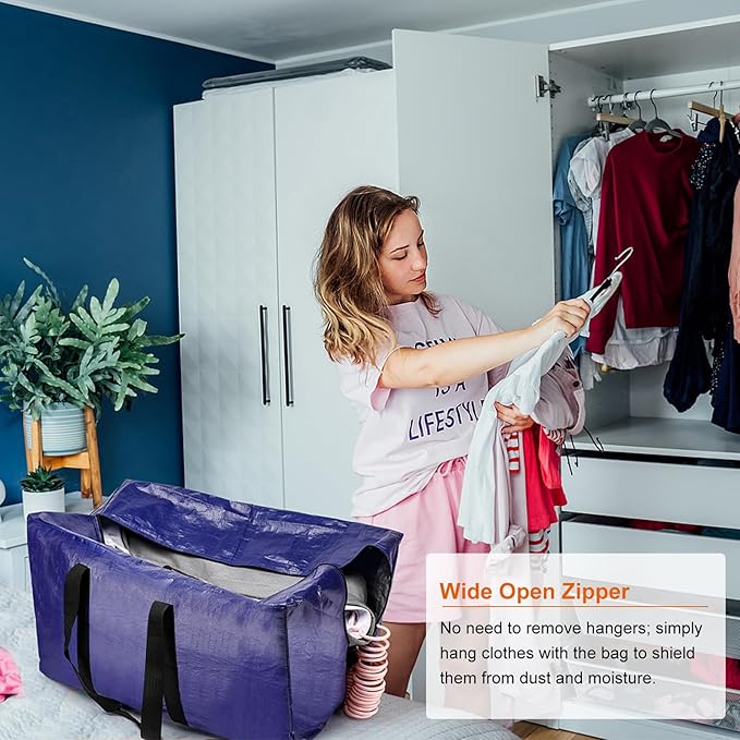 KRYSTY 10-Pack Heavy Duty Moving Bags and Large Storage Bags with Strong Handles, Durable Zippers,and Space-Saving Design,Extra Large Storage Totes for Space Saving and Moving Supplies