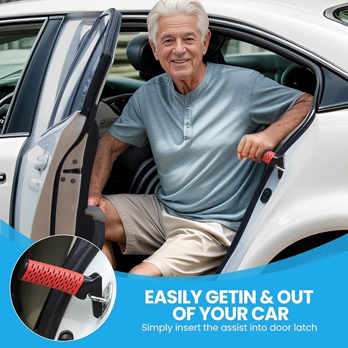 CAidRE 2 Pack Car Door Handle for Elderly, Car Handle Assist Support Handle, Portable Mobility Aids for Getting Out of Car, Auto Grab Cane for Seniors and Handicapped (Red)