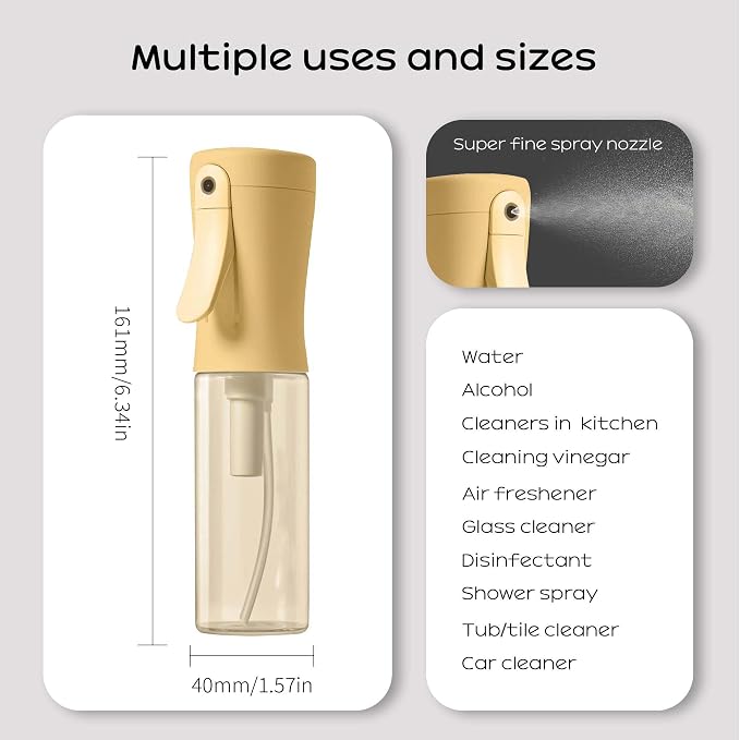 Spray Bottle for Hair, 2 Pack 95ml Small Continuous Water Mist Spray Bottle, Ultra Fine Mist for Face, Hairstyling, Salon, Cleaning, Toners, Hydration & Makeup, Travel Size Leak-Proof Bottles Yellow