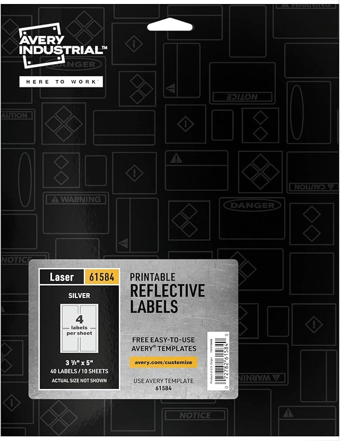 Avery Printable Reflective Stickers, 3.5" x 5", Silver Labels, 40 Blank Sign Decals (61584)