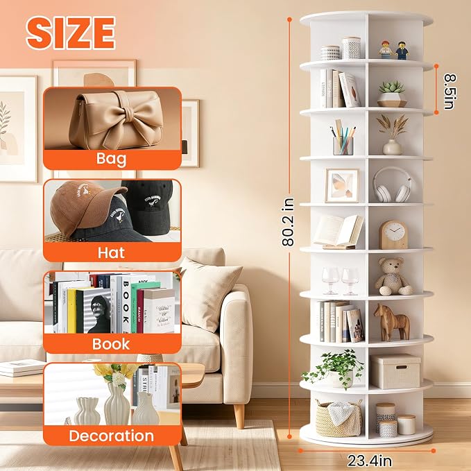 RUNSUNSPRI 9 Tier Rotating Shoe Rack Corner Organizer 360°Rotating Shoe Rack Tower Spinning Shoe Rack Tower for Bedroom Entryway Closet Holds 28-32 Pairs of Shoes Handbags Hats Display Decor