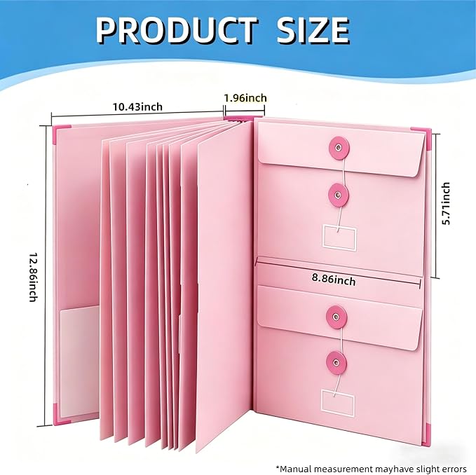 Important Document Organizer for Family Records, Home Filing System with Tabs and Pockets for Passport, Birth Certificate, Insurance Policies, Legal Documents and Important Papers(Pink)
