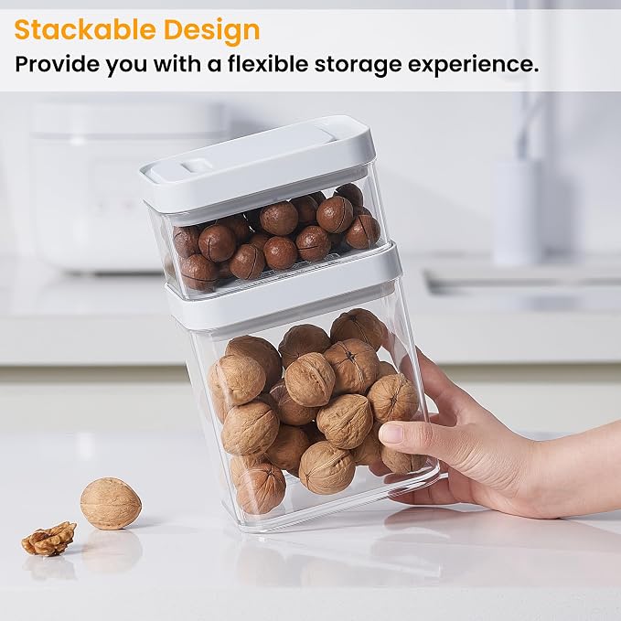 vacane Pump-Lock Airtight Food Storage Containers Set with Lids, 0.38/0.99/1.63Qt Plastic Cereal Containers, Stackable Kitchen Storage Containers Set for Flour Snack Sugar Coffee, Dishwasher Safe