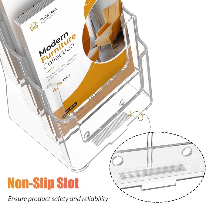 FUCDTEFC 2 Pack Acrylic Brochure Holder 8.5x11 & 4 x9 Inches, Clear 4 Tier Magazine Holder Brochure Display Stand w Removable Divider, Literature Pamphlet Flyer Holder for Wall Mount or Countertop