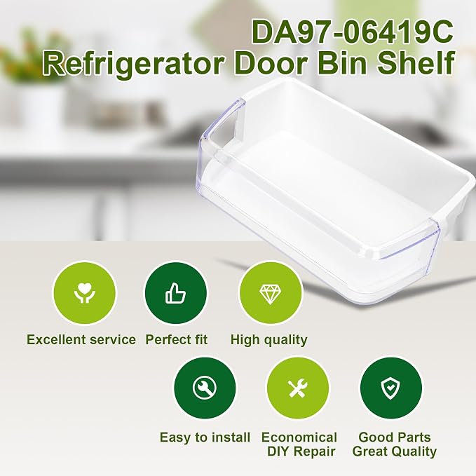 DA97-06419C Refrigerator Door Shelf Bin (Right) Compatible with Samsung Refrigerator Door Shelf Basket Replace DA63-04314, DA63-04316, AP4567198, PS4174247 Fit for RFG293HAPN, RFG295AABP, RFG296HDPN