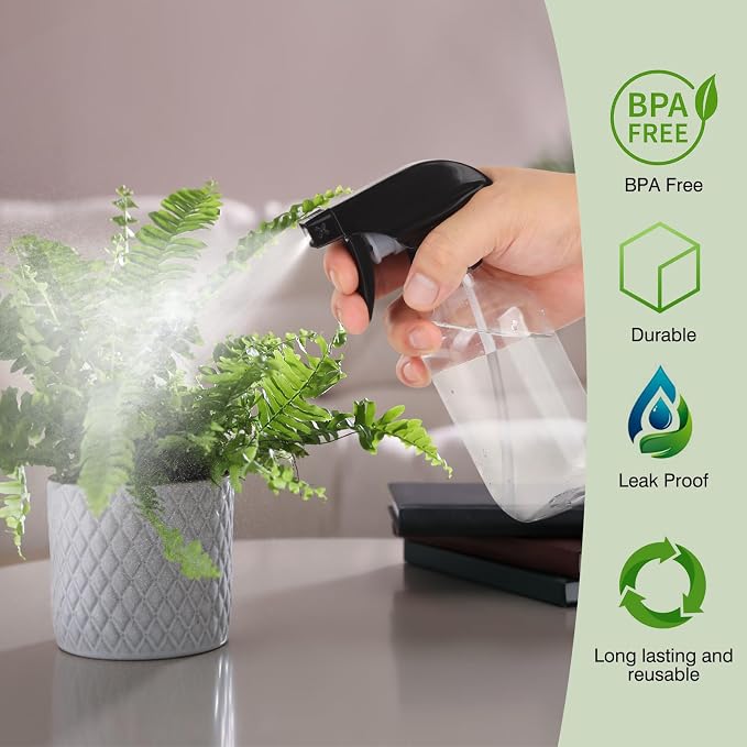 Spray Bottles 2 Pack 10oz Empty Squirt Bottle Plastic Refillable Containers | Fine Mist Water Spray Bottle with Adjustable Nozzle BPA Free Small Spray Bottle for Cleaning, Plants, Pet Training, Hair