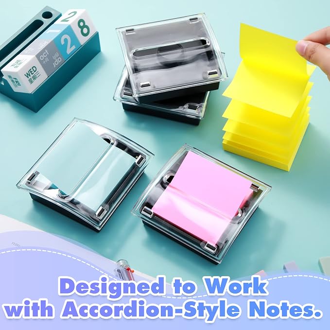 Mimorou 1 Pcs Pop up Sticky Notes Dispenser Sticky Note Holder Black Base Clear Top for 3 x 3 Inches Pad Holder for Acrylic Memo Organizer Fits Reminder School Office Home Store