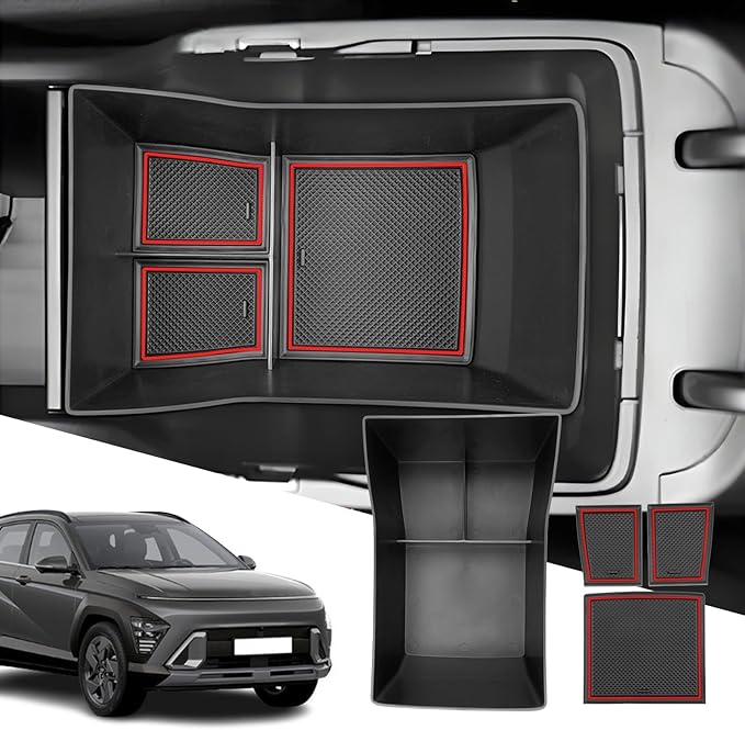 SXCY Fit for 2024 Hyundai Kona Console Armrest Organizer Tray for 2024 Hyundai Kona SEL Conv./ N-line Limited Accessories Armrest Storage Box for 2024 Kona Center Console Organizer Fit 2024 Kona Red