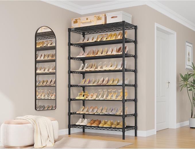 VIPEK S1 Plus Shoe Rack, 8-Tier Extra Wide Heavy Duty Shoe Organizer, Large Capacity Metal Shoe Cabinet Up to 40 Pairs, Adjustable & Detachable Shoe Storage for Entryway/Bedroom/Closet, 750 lbs Black
