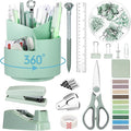 Marspark Sage Green Office Desk Accessories 12 Pcs Office Supplies Set 360° Rotating Pen Holder, Stapler, Tape Dispenser, Scissor, Sticky Notes, Binder Clips, Desk Organizers Gift for Home School