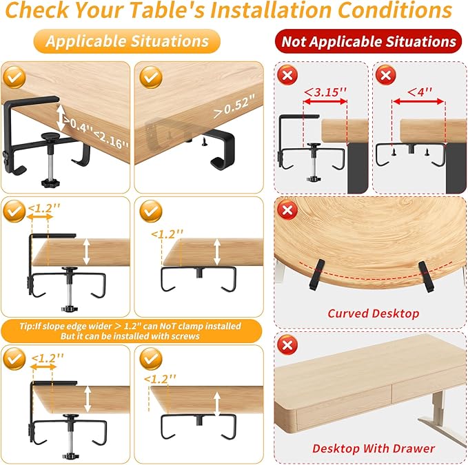Under Desk Cable Management Tray with Clamp, No Drill 28" Cord Organizer for Desk, Desk Cable Management Fabric Tray for Standing Desks, Ideal for Home & Office - Black