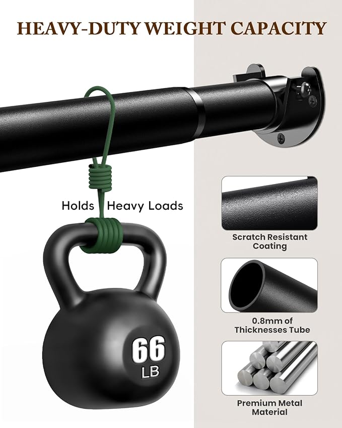 Closet Rod, 17-39 IN Closet Rods for Hanging Clothes, Black | Stepless Adjustable, Supports up to 66 lbs, Multiple Size Options, Easy Installation, Multi Purpose, Wall-Mounted