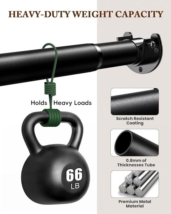 Closet Rod, 17-69 IN Closet Rods for Hanging Clothes, Black | Stepless Adjustable, Supports up to 66 lbs, Multiple Size Options, Easy Installation, Multi Purpose, Wall-Mounted