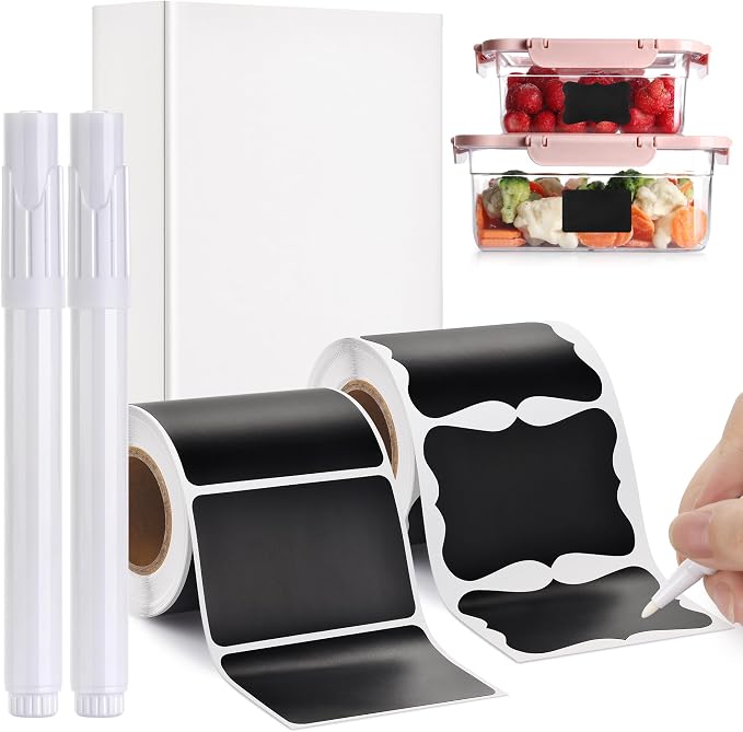 Chalkboard Labels - 300pcs Waterproof Reusable Blackboard Stickers with 2 Free Erasable White Chalk Marker, Mini Decorative Chalk Labels for Jars Containers Kitchen Home Pantry Office