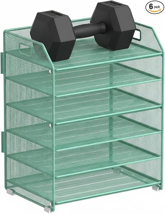 6 Tier Desk Organizer, Heavy-Duty Thick Metal Letter Tray Organizer, Large Capacity Desktop File Organizer for Heavy Files, Easy to Assemble for Home, Office & Classroom,Black,Green