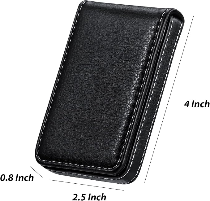 Outus 2 Pcs Business Card Holder, PU Leather Business Card Case Pocket Wallet with Magnetic Shut for Men Women(Black and Red,Classic)