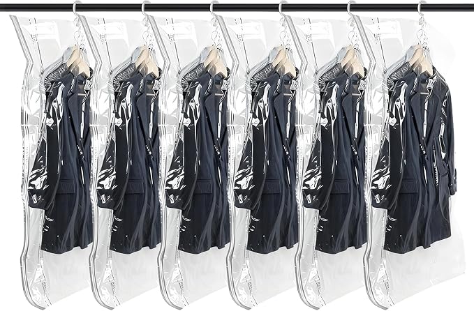 Flintronic Hanging Vacuum Storage Bags, 4pcs 135x70cm Vacuum Compression Zipper Storage Bags, Space Saver for Clothes, Suits, Dresses, Coats or Jackets