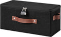 Storage Bins Boxes with Zipper Lid Combination Lock PU Leather Handles Cotton Linen Fabric Lockable Baskets DVD CD Case Foldable Closet Shelf Organizer Container (Black, 13"x 6"x 6")