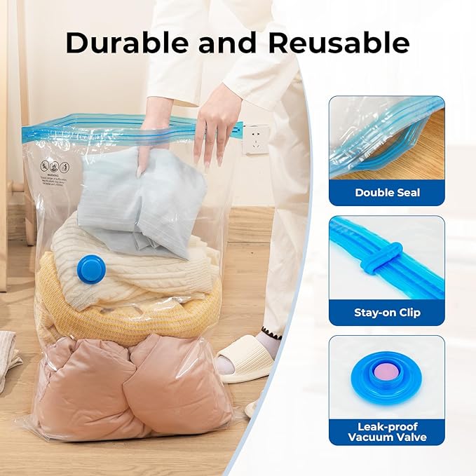 ETENWOLF Vacuum Storage Bags for Travel with Rechargeable Wireless Pump, Vacuum Seal Bags for Clothes and Travel, Space Saver Bags in Carry-On Sizes, Perfect for Luggage and Suitcases, 20 Jumbo