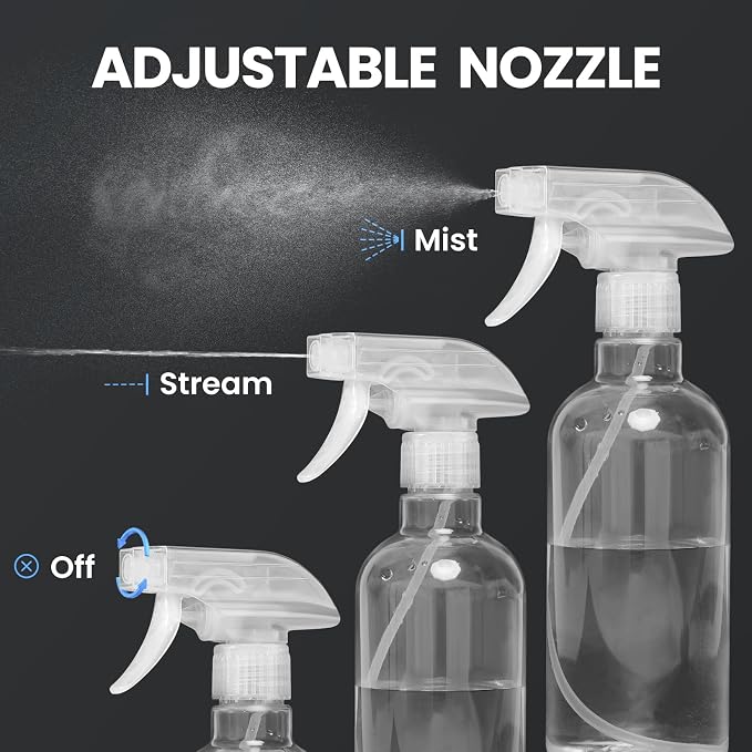 DIYSELF 4 Pack Spray Bottles, 500ml / 16oz Empty Plastic Water Spray Bottle | Fine Mist Clear Spray Bottle for Cleaning, Hair, Plants, Alcohol, BBQ, Garden, Travel, Squirt Bottle Lab Weighing Bottles