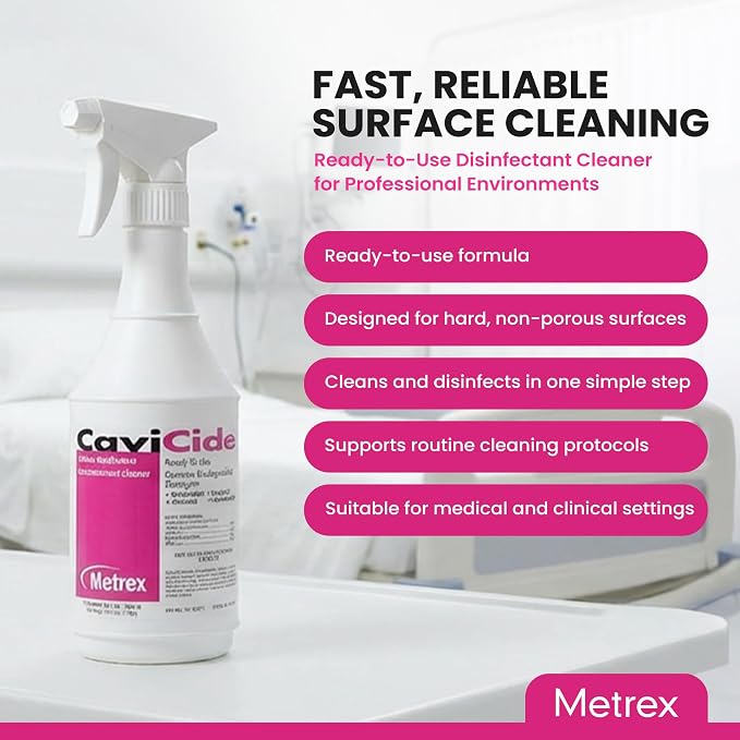 Metrex CaviCide Germicidal Surface Disinfectant Spray – EPA-Registered Quaternary Ammonium Cleaner – Kills Flu Virus, Bacteria & Fungi – Hospital-Grade for Medical & Dental – 24 fl oz, 12-Pack (Case)