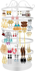 5 Tier 360 Rotating Earring Holder Organizer Stand, Jewelry Tree Rack, 220 Holes Display Storage for Stud Hoop Earrings, Vintage Metal Design, Space Saving Table Decor