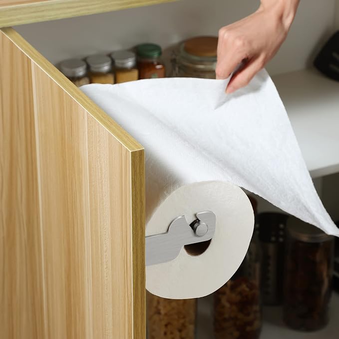 ZUNO Paper Towel Holder Cabinet Door or Under Cabinet, Self Adhesive | 11.82in Paper Towel Bar, Fits Most Standard Small or Large Paper Towel Rolls, Rustproof, Waterproof, No Drill, Over the Door