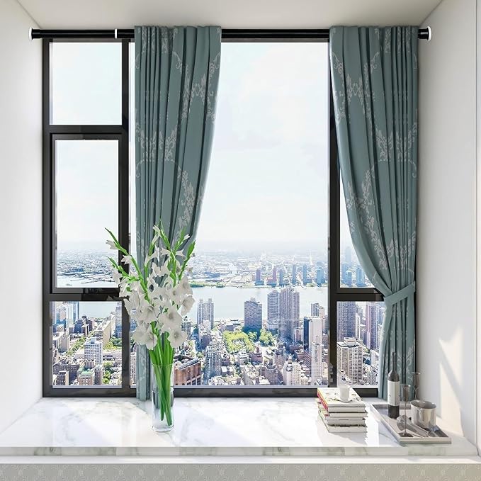 Large Long Tension Curtain Rod 43-162 in (3.6-13.5 ft) | 1.26" Diameter, Spring Adjustable Heavy Duty Curtains Pole for Windows Door Bathroom Patio Outdoor No Drilling, Black