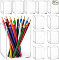 Mototo 12PCS Clear Acrylic Pen Holder Pencil Cup Office Desk Organizer Case | Toothbrush Utensil Holder Marker Makeup Brush Organizer Pencil Box Coffee Stirrers Storage Container for Classroom Counter