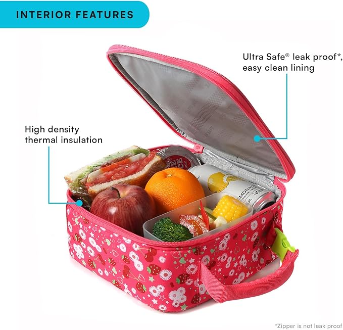 Arctic Zone Kids Lunch Box Combo with Gel Ice Pack and Sandwich Container, Insulated Bag for Travel Lunch, Sensory Fidget Toy Handle, Very Berry Cherry