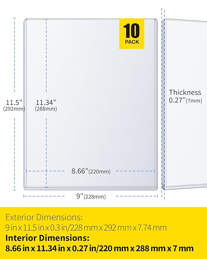 9x11.5 Magazine Toploaders 10 Pack, 7mm Capacity Magazine Holders | 15 Mil Rigid PVC Magazine Protector Sleeves, Clear Acid-Free for Collectors, Photos, Posters, Vintage Issues, Comic&Documents