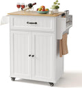 Gizoon Kitchen Island Cart with Adjustable Shelf | Drawer & Storage Cabinet, Spice Rack & Towel Rack, for Dining Room, Bar, White, Tabletop-oak color