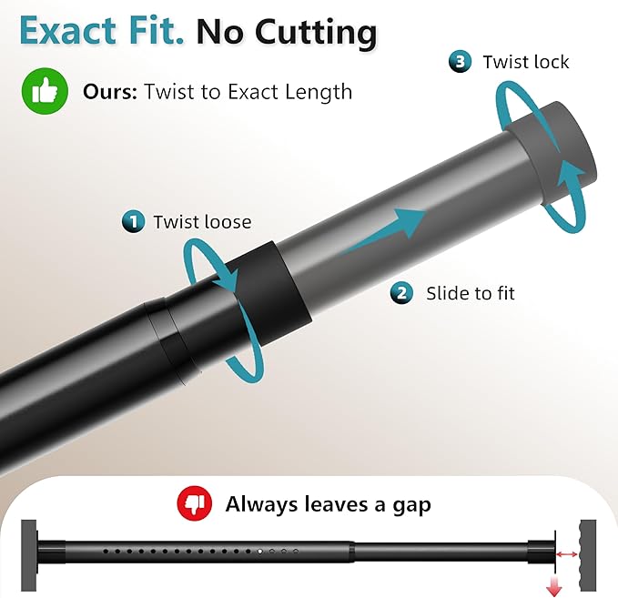 STARLATTA Heavy Duty Black Closet Rod: 17-84 Inch Stepless Adjustable Clothes Hanging Bar, 1.3" Diameter Metal Wardrobe Pole with Brackets, No-Cut, for Laundry & RV