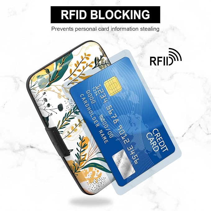 Card Holder Credit Cards Holder for Women RFID wallet women Business Card Holder Wallet Mini Aluminum Card Wallet RFID Blocking Slim Metal Hard Card for Women, Pictorial Motifs