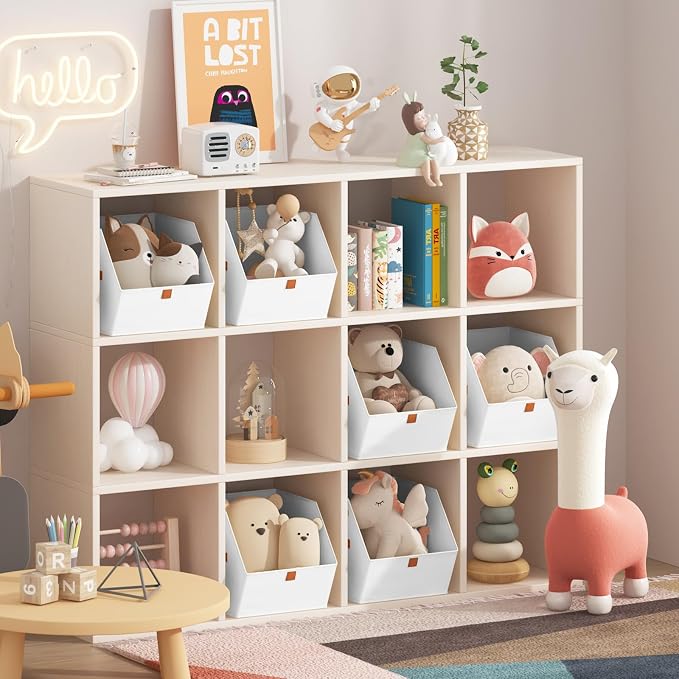 Homsorout Fabric Closet Storage Cubes - 10 Pack Square Storage Bins with Dual Handles for Clothes, Towels, Toys, Cube Storage Organizers for Bedroom, Nursery, Shelves, Closet, Small Spaces, White