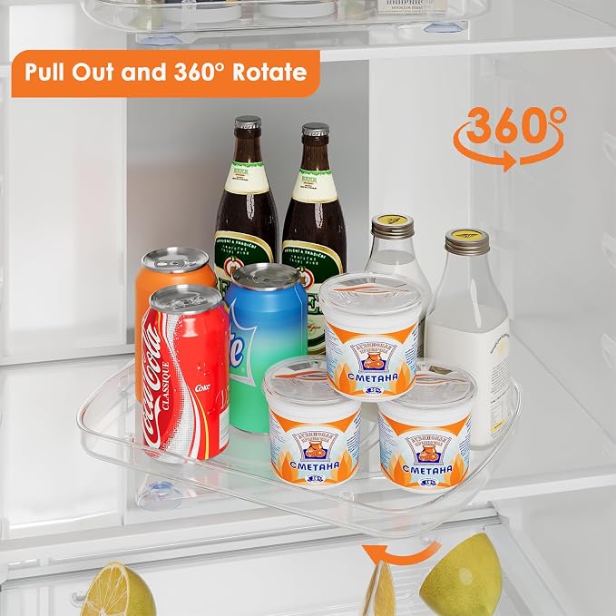 HIYOHIYO 2-Pack Clear Lazy Susan for Refrigerator Rectangular Fridge Turntable Organizers and Storage Pull Out & 360° Rotating for Cabinet Pantry Kitchen Table Bathroom (13.7"x10.2")