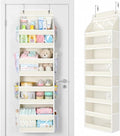 Yecaye 5 Tier Over the Door Organizer, Swing-proof Door Organizer Hanging with Clear PVC Windows, Behind the Door Storage for Bedroom Nursery Closet Laundry Pantry Bathroom, Cream White