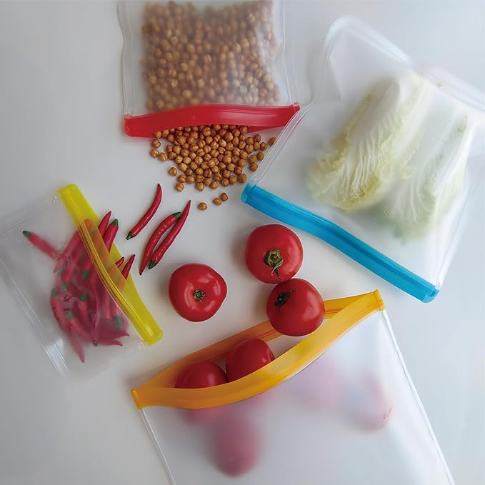 12 Pcs Reusable Food Storage Bags, 4 Type Different Sizes Leak Proof Reusable Freezer Bags, BPA Free, Used For Home Storage And Camping Food Storage