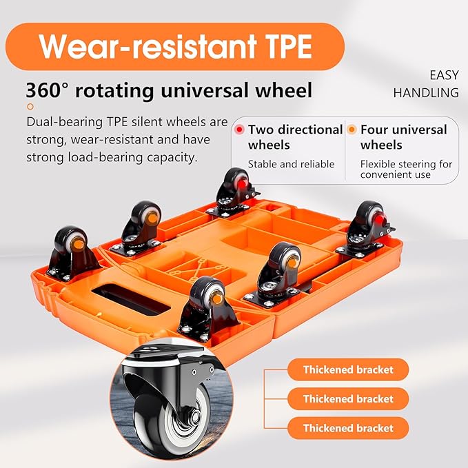 Voipvvii Folding Hand Truck500lbs, Portable Heavy Duty Dolly Cart, 6 Wheels Collapsible Luggage Cart with 2 Elastic Ropes - Compact Trolley Cart for Easy Moving - Ideal Hand Cart for Travel and More