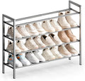 Bumusty 4-Tier Expandable Shoe Rack for Closet, 18“-33” Adjustable Shoe Rack for Small Space, Small Shoe Organizer for Front Door, Sturdy Metal, Light Grey