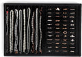 Large Jewelry Organizer for Drawer Insert Velvet Stackable Jewelry Trays for Earring Necklace Bracelet Ring Display (Black, Ring and 9 Grids)