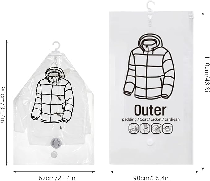 Space Saver Bags, 6PCS Hanging Vacuum Storage Bags, Transparent Thick Space Saver, Reusable Compressed for Suits, Dress, Jackets